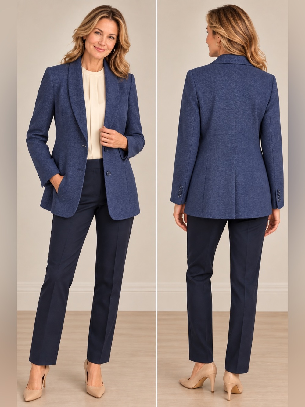 Talbots Blue Herringbone Italian Knit
Blazer Size 14